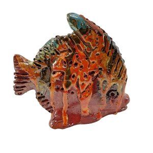 Fish Pottery Figurine by LinJ Potteries Copper Metallic Drip glaze